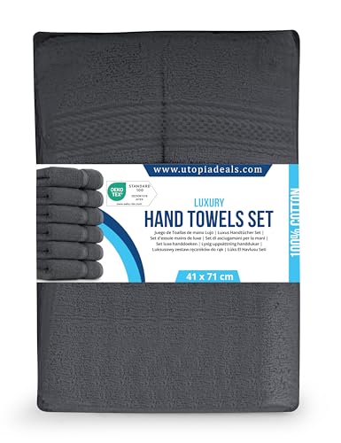 Utopia Towels 6 Pack Premium Hand Towels Set, 16 by 28 inches, 100% Ring Spun Cotton, Ultra Soft and Highly Absorbent 600GSM Towels for Bathroom, Gym, Shower, Hotel, and Spa, Grey