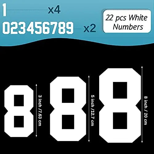 Zonon 22 Pieces Iron on Numbers T Shirt Heat Transfer 0 to 9 Jersey Numbers for Team Uniform Sports (White,8 Inch)
