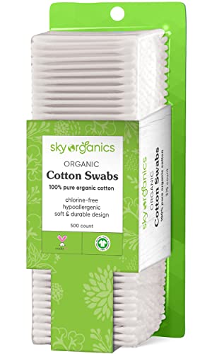 Sky Organics - Organic Cotton Swabs, 500 ct. - Ultra Soft Tips - Strong & Durable - Hypoallergenic - Chlorine Free - Sustainable - with Ebook - Natural, Vegan & Cruelty Free - Skin Care & Self Care