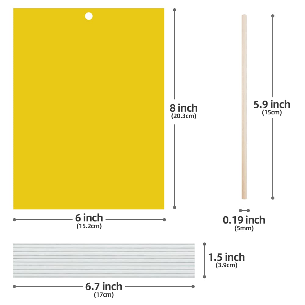 Kensizer 20-Pack Fruit Fly Trap, Yellow Sticky Gnat Traps Killer for Indoor/Outdoor Flying Plant Insect Like Fungus Gnats, Whiteflies, Aphids, Leaf Miners - 6x8 in, Twist Ties Included