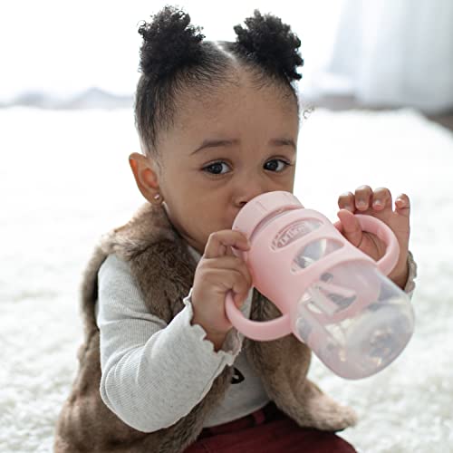 Dr. Brown's Milestones Wide-Neck Sippy Spout Bottle with 100% Silicone Handles, Easy-Grip Handles with Soft Sippy Spout, 9oz/270mL, Light-Pink & Ecru, 2-Pack, 6m+