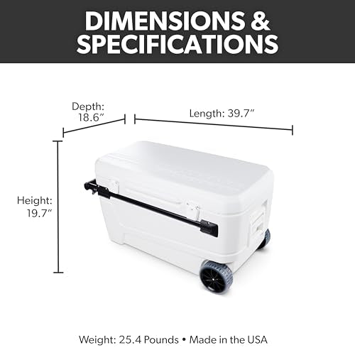 Igloo MaxCold Glide Coolers 110 QT, Insulated Portable Rolling Cooler with Soft Ride Wheels, 168 Can Capacity, Leak-Proof, 5-day Ice Retention