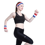 ONUPGO Sweatband Set Premium Sports Headband Wristband Set Sweatbands Terry Cloth Wristband Wrist Sweatband Headbands Moisture Wicking Sweat Absorbing Head Band Red/White/Blue