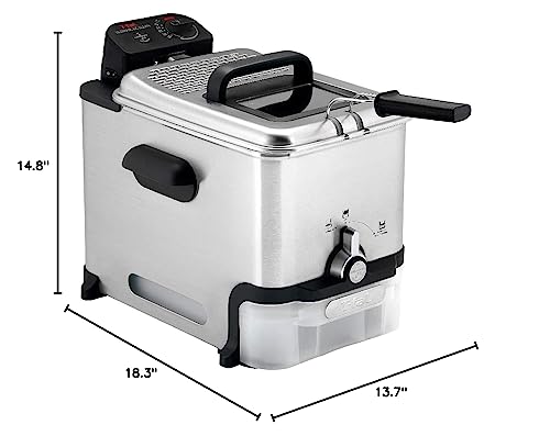T-fal 3.5L Stainless Steel Deep Fryer with Basket, 1700W Electric Deep Fryer with Basket and Lid, Oil Filtration, Temp Control, Digital Timer, Dishwasher Safe Parts