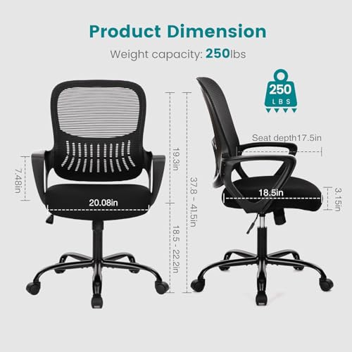 SMUG Home Office Computer Desk Chair - Ergonomic Mid-Back Mesh Swivel Rolling Work with Wheels, Comfy Lumbar Support and Armrest, for Bedroom, Study, Dorm, Student, Adults