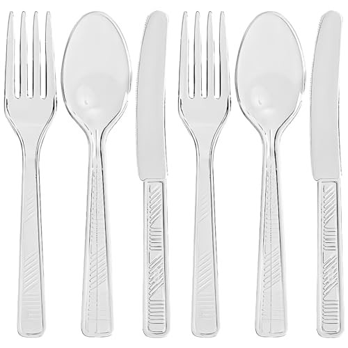 Party Dimensions 300 Count Plastic Cutlery Combo Box, Disposable Clear Plastic Silverware Utensils Set, 100 Forks, 100 spoons, 100 knives