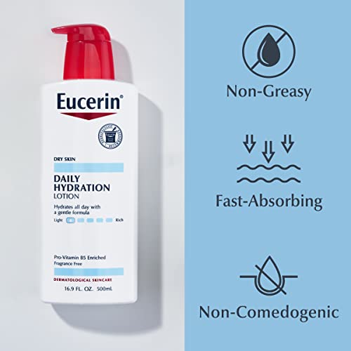 Eucerin Daily Hydration Body Lotion for Dry Skin, Unscented Body Moisturizer with Sunflower Oil and Pro-Vitamin B5, 16.9 Fl Oz Bottle, Pack of 3