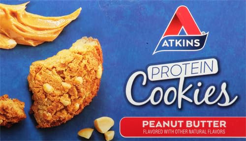 Atkins Peanut Butter Protein Cookie, Protein Dessert, Rich in Fiber, 3g Net Carb, 1g Sugar, Keto Friendly, 4 Count
