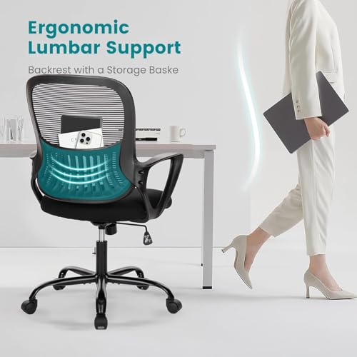SMUG Home Office Computer Desk Chair - Ergonomic Mid-Back Mesh Swivel Rolling Work with Wheels, Comfy Lumbar Support and Armrest, for Bedroom, Study, Dorm, Student, Adults