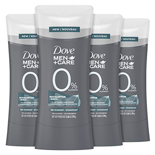 DOVE MEN + CARE Deodorant Stick for Men Aluminum free deodorant Eucalyptus+Birch Naturally Derived Plant Based Moisturizer, GRAY, 2.6 Ounce (Pack of 4)