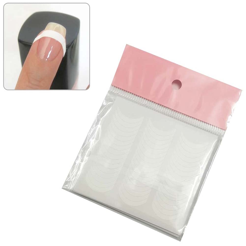 BlingKingdom 576pcs 12 Sheets French Nail Self-Adhesive Stickers Stencils Manicure Nail Tips Smile Line Guide for Women Girls - Moon Shape Design