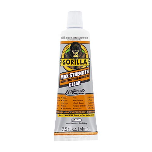 Gorilla Max Strength Construction Adhesive, Clear Glue, 2.5 Ounce Squeeze Tube (Pack of 1) - Gap Filling and Waterproof