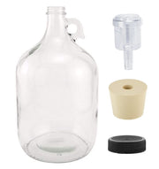 North Mountain Supply 1 Gallon Glass Fermenting Jug with Handle, 6.5 Rubber Stopper, 2-Piece Airlock, Black Plastic Lid - Set of 1