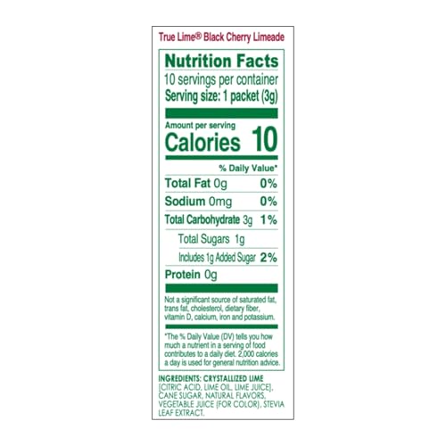 TRUE LIME Black Cherry Limeade Drink Mix (10 Packets) | Made from Real Limes | No Preservatives, No Artificial Sweeteners, Gluten Free | Water Flavor Packets & Water Enhancer with Stevia
