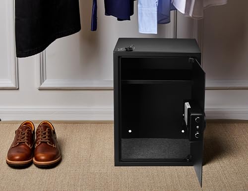 Amazon Basics Steel Home Security Electronic Safe with Programmable Keypad Lock for Documents, Jewelry, Valuables, 1.8 Cubic Feet, Black, 13.8"W x 13"D x 19.7"H