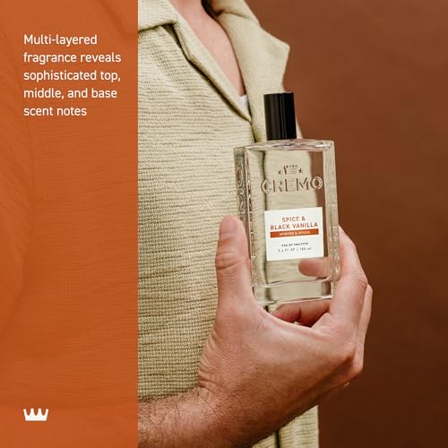 Cremo Cologne for Men - Spice & Black Vanilla Mens Cologne Spray - An Explosion of Vibrant Spices, Dark Woods and Black Vanilla, Fragrances For Men, 3.4 Fl Oz