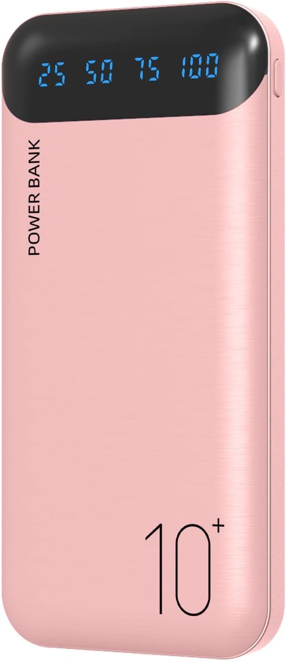 Power Bank 10000mAh Portable Charger Slim External Battery Pack with 2 USB 2.4A Outputs and USB C In/Out Compatible with Huawei iPhone 16 15 14 13 12 iPad Samsung Galaxy S20 Android Tablet (Black)