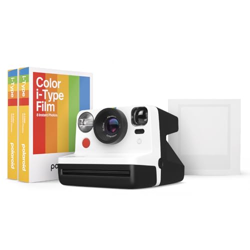 Polaroid Now 2nd Generation I-Type Instant Camera + Film Bundle - Now Black Camera + 16 Color Photos (6248)- Black