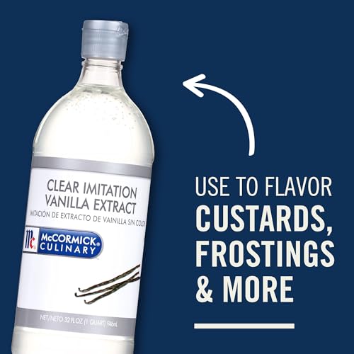 McCormick Culinary Clear Imitation Vanilla Extract, 32 fl oz - One 32 Fluid Ounce Bottle of Clear Vanilla Flavoring for Baking, Perfect in Baked Goods, Frostings, Custards and Desserts