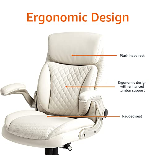 Amazon Basics Ergonomic Executive Office Desk Chair with Lumbar Support, Flip-up Armrests, Adjustable Height, Cream Leather
