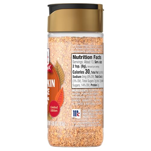 McCormick Finishing Sugar, Pumpkin Spice, Limited Edition, Sweet Blend of Warm Pumpkin Spices, The Perfect Finish for Cookies, Muffins, Pancakes, Bread, and More, 3.66 oz