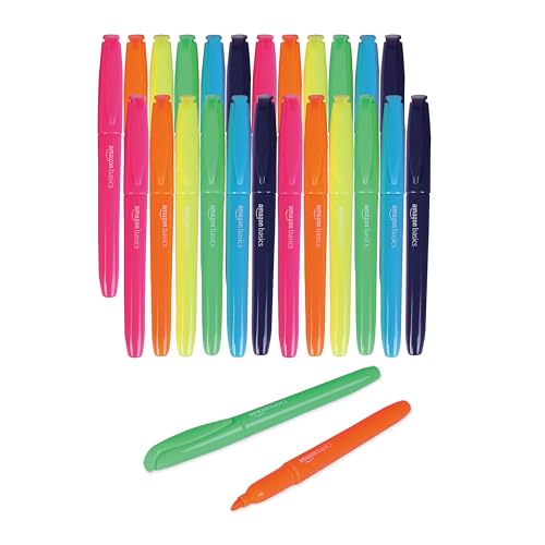 Amazon Basics Chisel Tip, Fluorescent Ink Highlighters, Assorted Colors - Pack of 12