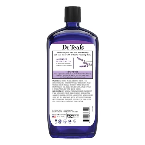 Dr Teal's Foaming Bath with Pure Epsom Salt, Soothe & Sleep with Lavender, 34 fl oz (Pack of 2)