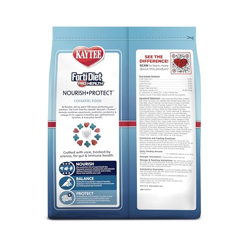 Kaytee Forti-Diet Pro Health Nourish+Protect Cockatiel Food, Comprehensive Nutrition Backed by Science, Digestive Health, Immune Support, 5 pounds