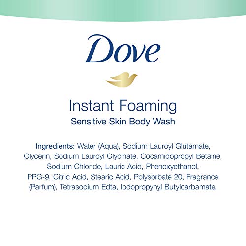 Dove Instant Foaming Body Wash 4 Count for Softer and Smoother Skin Sensitive Skin Effectively Washes Away Bacteria While Nourishing Your Skin 13.5 oz