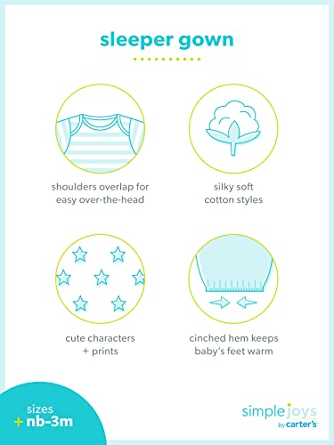 Simple Joys by Carter's Baby Girls' Cotton Sleeper Gown, Pack of 3, Light Pink Bunny/White Rainbow/Elephants, 0-3 Months