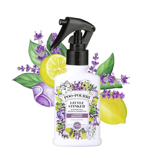 Baby-Pourri Little Stinker Diaper Pail Deodorizer Spray, 3.4 Fl Oz, Up to 150 Uses, Odor Freshener with Essential Oils, Nursery Essentials, Lavender, Bergamot, Eucalyptus & Vanilla Scent