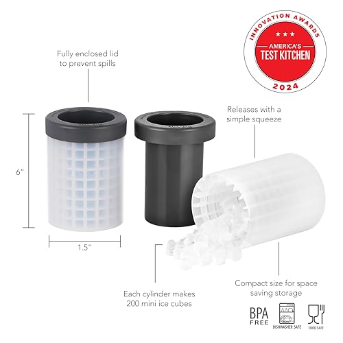 Tovolo Mini Ice Cylinder Set of 2 – Easy Squeeze and Release Mini Ice, BPA-Free Silicone, 200 Mini Cubes Each, Leak Proof, Dishwasher Safe, Compact Design for Freezer Storage