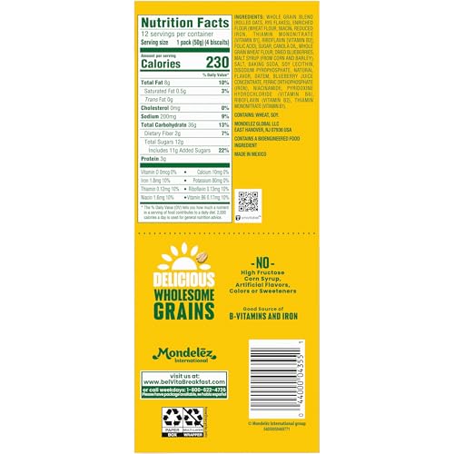 belVita Blueberry Breakfast Biscuits, Value Pack, School Snacks, 12 Packs (4 Biscuits Per Pack)