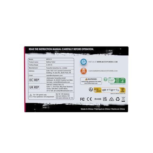 MOTOPOWER MP0514A 12V Digital Car Battery Tester Voltmeter and Charging System Analyzer with LCD Display and LED Indication - Black Rubber Paint