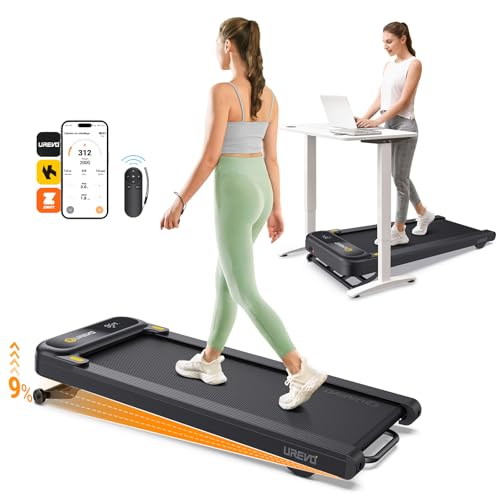 UREVO Walking Pad Treadmill with Auto Incline, Under Desk Treadmill, Treadmills for Home Office, with 9 Level Incline, APP Control