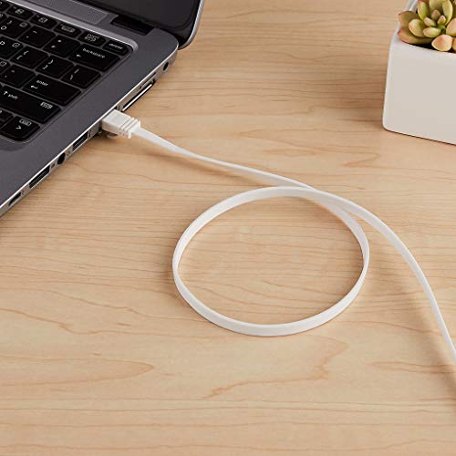 Amazon Basics Cat 6 Ethernet RJ45 10Gbps Flat Cable 100 ft Outdoor&Indoor White Solid Patch Cord with Clips for Router, Modem, PS4/5, Xbox, Gaming, Computer Network for High Speed LAN Internet