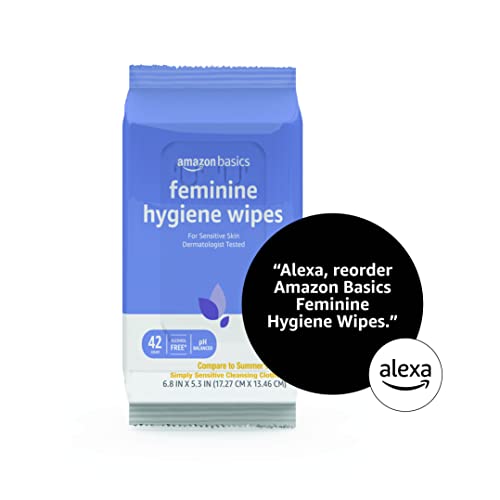 Amazon Basics Feminine Hygiene Wipes, Alcohol Free, pH Balanced, Gynecologist Tested, Fresh Scent, 168 Count (4 Packs of 42)