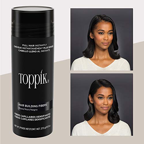 Toppik Hair Building Fibers, Black, 27.5g | Fill In Fine or Thinning Hair | Instantly Thicker, Fuller Looking Hair | 9 Shades for Men & Women