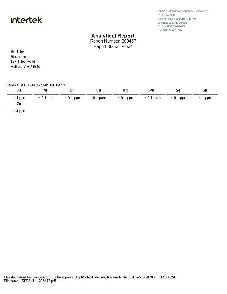 Methylene Blue, 1% USP (Pharmaceutical) Grade, 50 mL (1.69 fl oz) Glass; 3rd Party Tested
