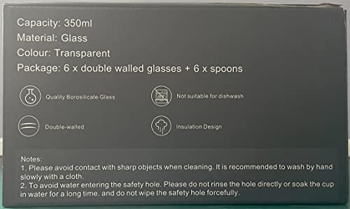 LIBWYS 6 Pack Double Walled Coffee Cups Glasses Mugs, 12oz Espresso Cappuccino Latte Tea Cups with Handle, Heat Resistant Borosilicate Clear Glasses 350ml