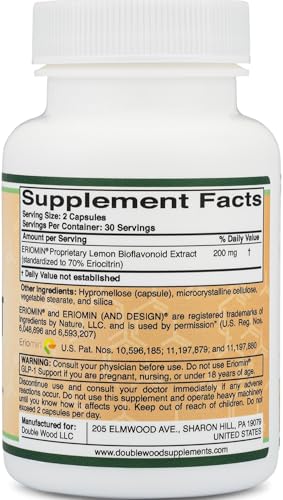 GLP-1 Supplement - Clinically Studied Bioflavonoid Extract to Help Support Natural GLP 1 Levels and Promote Gut Health (200mg, 30 Servings) Std to 70% Eriocitrin and 5% Hesperidin by Double Wood