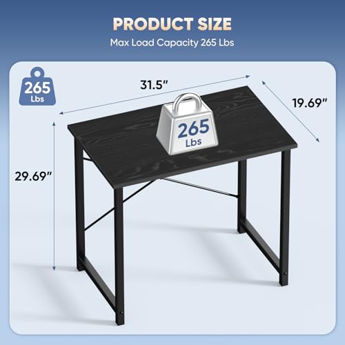 DUMOS 32 Inch Office Small Computer Desk Modern Simple Style Writing Study Work Table for Home Bedroom - Wood Black