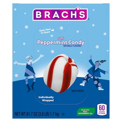 Brach's Soft Peppermint Candy, Individually Wrapped Pieces, 61.7 oz Carton (350 Pieces)