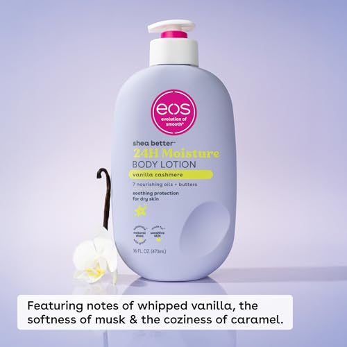 eos Shea Better Body Lotion Vanilla Cashmere, 24-Hour Moisture Skin Care, Lightweight & Non-Greasy, Natural Shea, Vegan, Vanilla Body Lotion, 16 fl oz