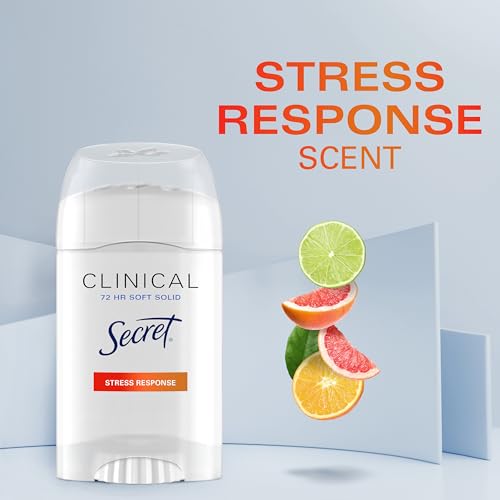 Secret Clinical Strength Antiperspirant Deodorant for Women, Stress Response, 3X Stress Protection, 72hr Sweat & Odor Protection, PH Balancing Minerals, Soft Solid, 1.6 oz (Pack of 3)