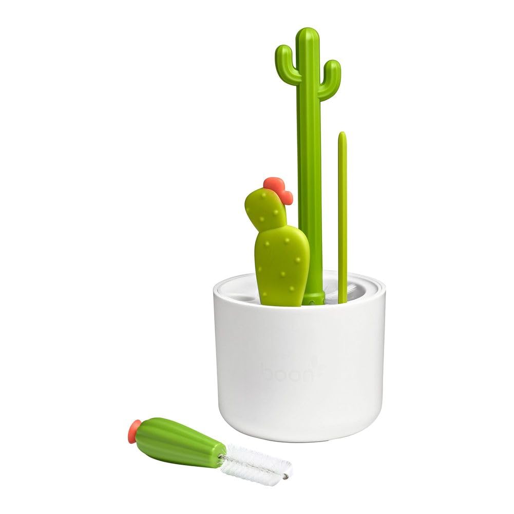Boon Cacti Bottle Cleaning Brush Set - Includes Bottle Brush, Nipple Brush, Detail Brush, and Straw Brush - Baby Bottle Brush Set for Bottle Drying Rack - Baby Essentials - 4 Count