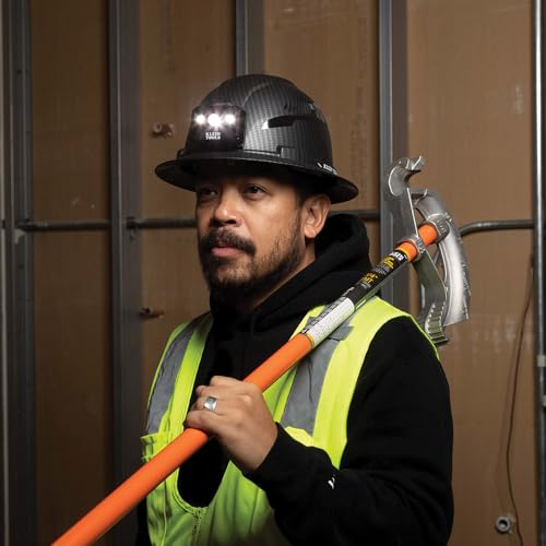 Klein Tools 60347 Hard Hat, Vented Full Brim, Class C, Premium KARBN Pattern, Rechargeable Lamp, Padded Sweat-Wicking Sweatband, Top Pad