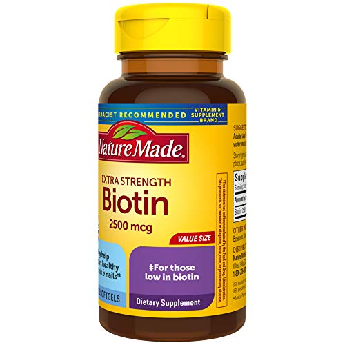 Nature Made Extra Strength Biotin 2500 mcg, Dietary Supplement For Healthy Hair, Skin & Nail Support, 150 Softgels, 150 Day Supply