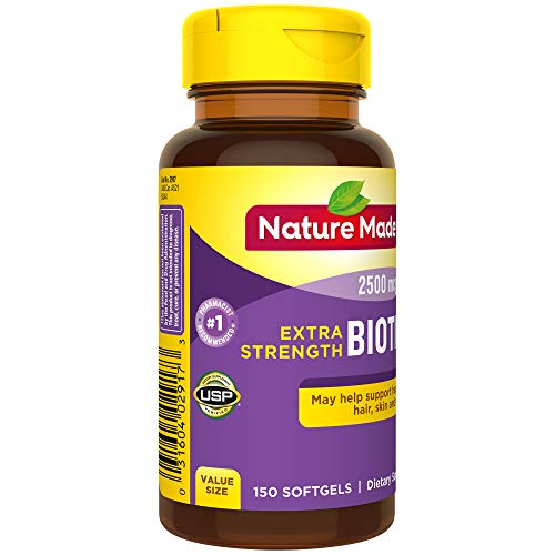 Nature Made Extra Strength Biotin 2500 mcg, Dietary Supplement For Healthy Hair, Skin & Nail Support, 150 Softgels, 150 Day Supply