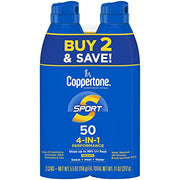 Coppertone Sport Sunscreen Spray SPF 50, Water Resistant Spray Sunscreen, Broad Spectrum SPF 50 Sunscreen, Bulk Sunscreen Pack, 5.5 Oz Bottle, Pack of 2